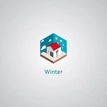 Flat design of a house during Winter Season Illustrazione stock