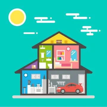 Flat design of house interior Stock Illustration