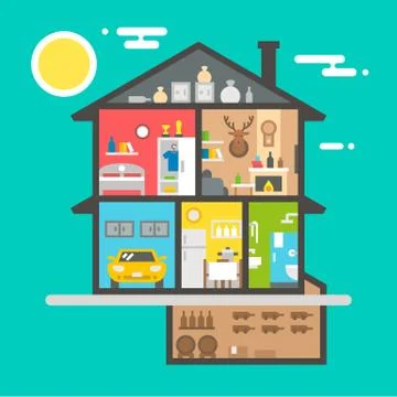 Flat design of house interior Stock Illustration