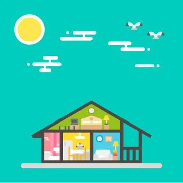 Flat design of house interior Stock Illustration