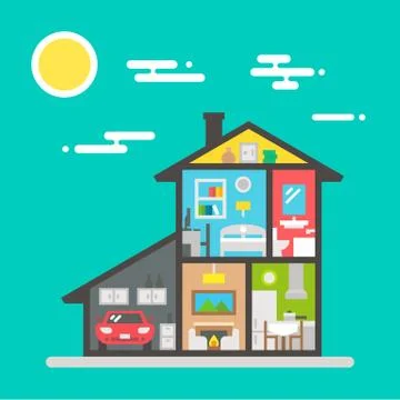 Flat design of house interior Stock Illustration
