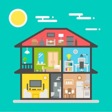 Flat design of house interior Stock Illustration