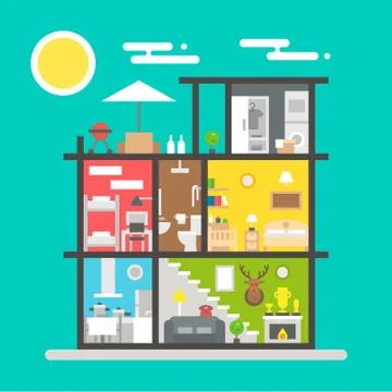 Flat design of house interior Stock Illustration