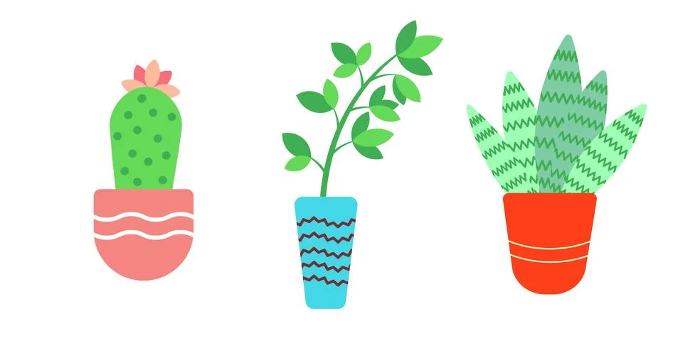 Flat design houseplants. Stock Illustration