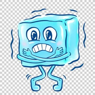 Flat design ice cube is shivering on transparent background, with crossed arms Stock Illustration