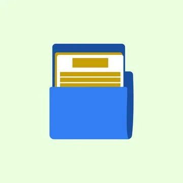 Flat design icon of a blue wallet with documents. Blue folder Stock Illustration