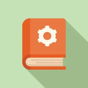 Flat design icon of a book with a gear on the cover representing technical or 스톡 일러스트
