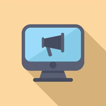 Flat design icon of computer with megaphone Stock Illustration