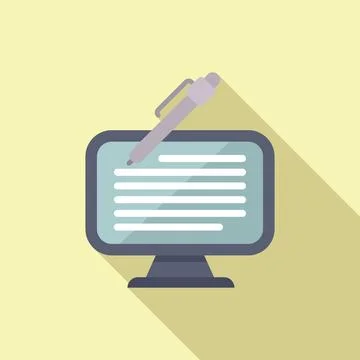Flat design icon of computer screen with edit pen Stock Illustration