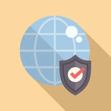 Flat design icon depicting a world globe with a protective shield, symbolizing Stock Illustration
