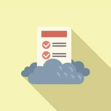 Flat design icon featuring a document with check marks emerging from a cloud 스톡 일러스트