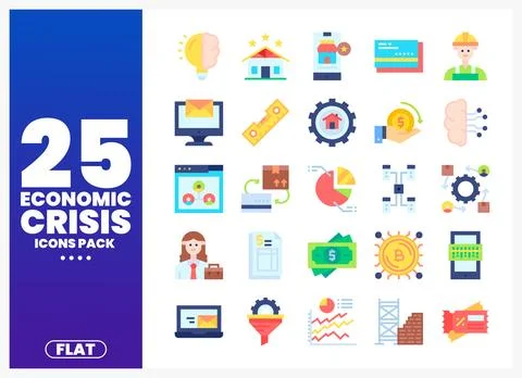 Flat design icon pack for economic crisis and business concepts. flat vecto.. Stock Illustration