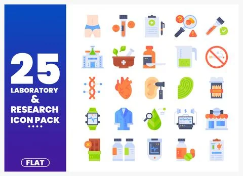 Flat design icon pack laboratory and research with medical. science. and he.. Stock Illustration