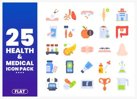 Flat design icon pack showcasing health and medical elements on a white bac.. 库存插图