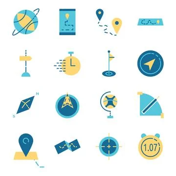 Flat Design Icon Set of Adventure Map Navigation Direction Travel Journey E.. Stock Illustration