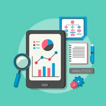 Flat design icon set of analytics elements Stock Illustration