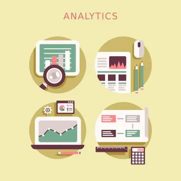 Flat design icon set of analytics elements 库存插图