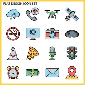 Flat Design Icon Set Featuring Technology, Communication, and Lifestyle Ele.. Stockillustratie