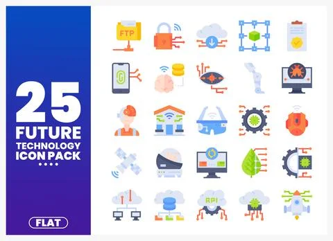 Flat design icon set for future technology. including AI. cloud computing. .. Stock Illustration