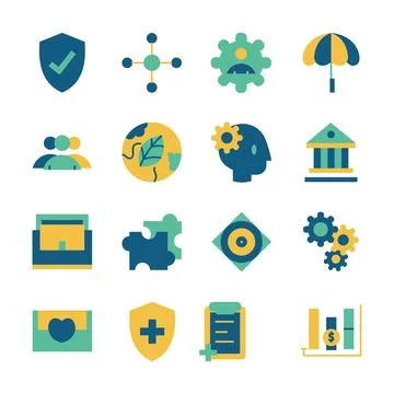 Flat Design Icon Set of Healthy Financial Business with Problem Solving Setti Illustrazione stock