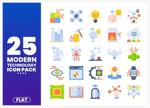 Flat design icon set for modern technology in digital abstract style Stock Illustration
