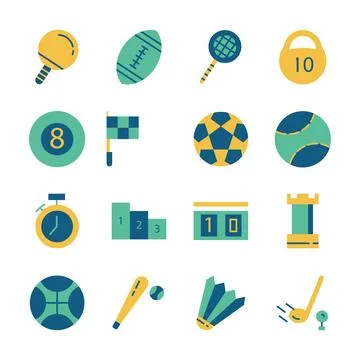 Flat Design Icon Set of Sport Equipment Football Volley Ball Tennis Badminton Stock Illustration