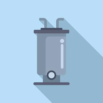 Flat design icon of a trash bin on blue background Stock Illustration