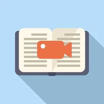 Flat design icon of a video camera on an open book, illustrating online learning イラスト素材