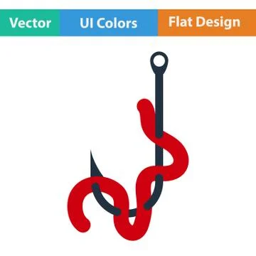 Flat design icon of worm on hook Stock Illustration