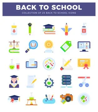 Flat design icons for back to school collection. Stock Illustration