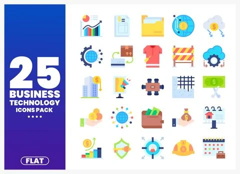 Flat design icons for business technology set Stock Illustration
