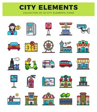 Flat design icons of city elements and buildings イラスト素材