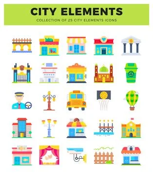 Flat design icons of city elements Stock Illustration