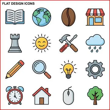 Flat Design Icons Collection Representing Various Concepts and Objects. Stock Illustration