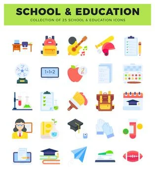 Flat design icons collection for school and education themes Stockillustratie