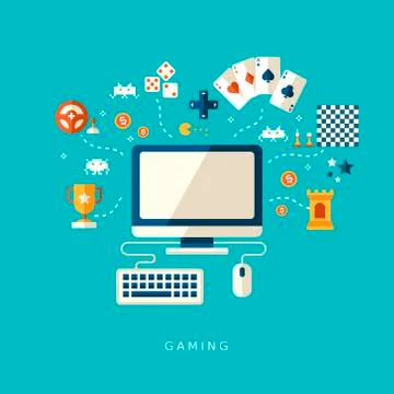 Flat design icons concept of computer games Stock Illustration