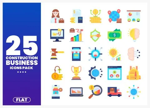Flat design icons for construction business showing diverse elements of fin.. Illustrazione stock
