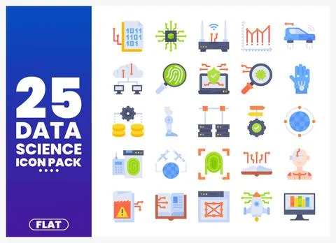 Flat design icons for data science and technology. pack with modern elements. Stock Illustration