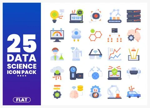 Flat design icons for data science and technology concepts Ilustração Stock