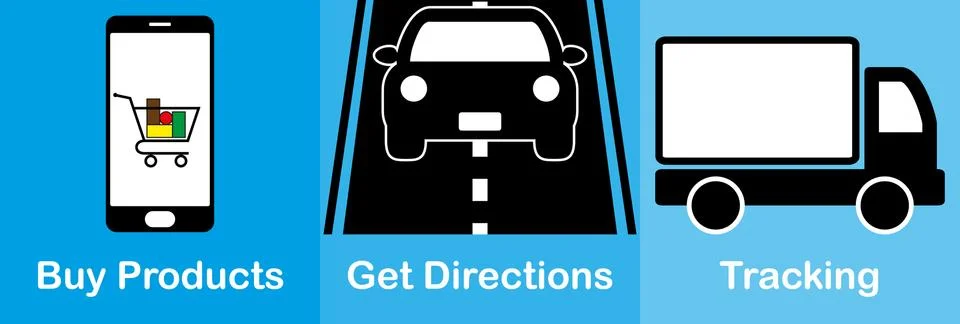 Flat design icons for e-commerce, Where to buy products. Stock Illustration