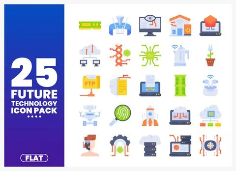 Flat design icons for future technology concepts on a white background. Stock Illustration