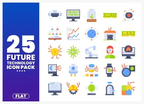 Flat design icons of future technology and innovation Stock Illustration