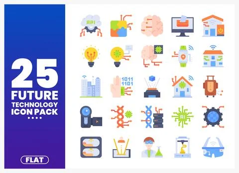 Flat design icons of future technology concepts set against a gradient back.. Illustrazione stock