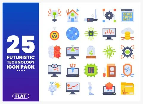 Flat design icons of futuristic technology on a white background. 库存插图