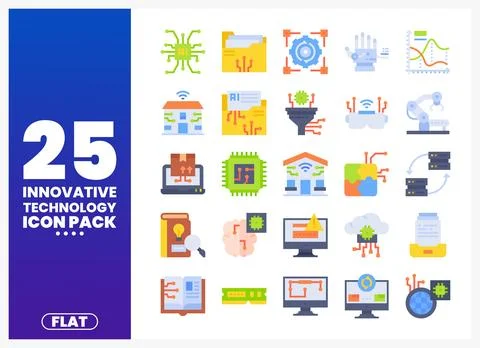 Flat design icons of innovative technology concepts on a white background Stock Illustration