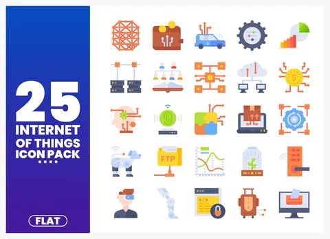 Flat design icons for Internet of Things technology. arranged in a grid on .. Stock Illustration