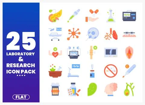 Flat design icons for laboratory and research collection. Stock Illustration