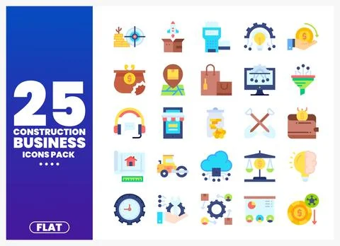 Flat design icons pack for construction business concepts. Stock Illustration