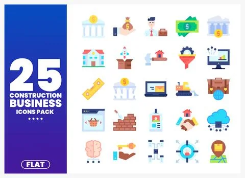 Flat design icons pack for construction business projects Stock Illustration