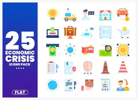 Flat design icons pack for economic crisis with various financial symbols o.. 스톡 일러스트